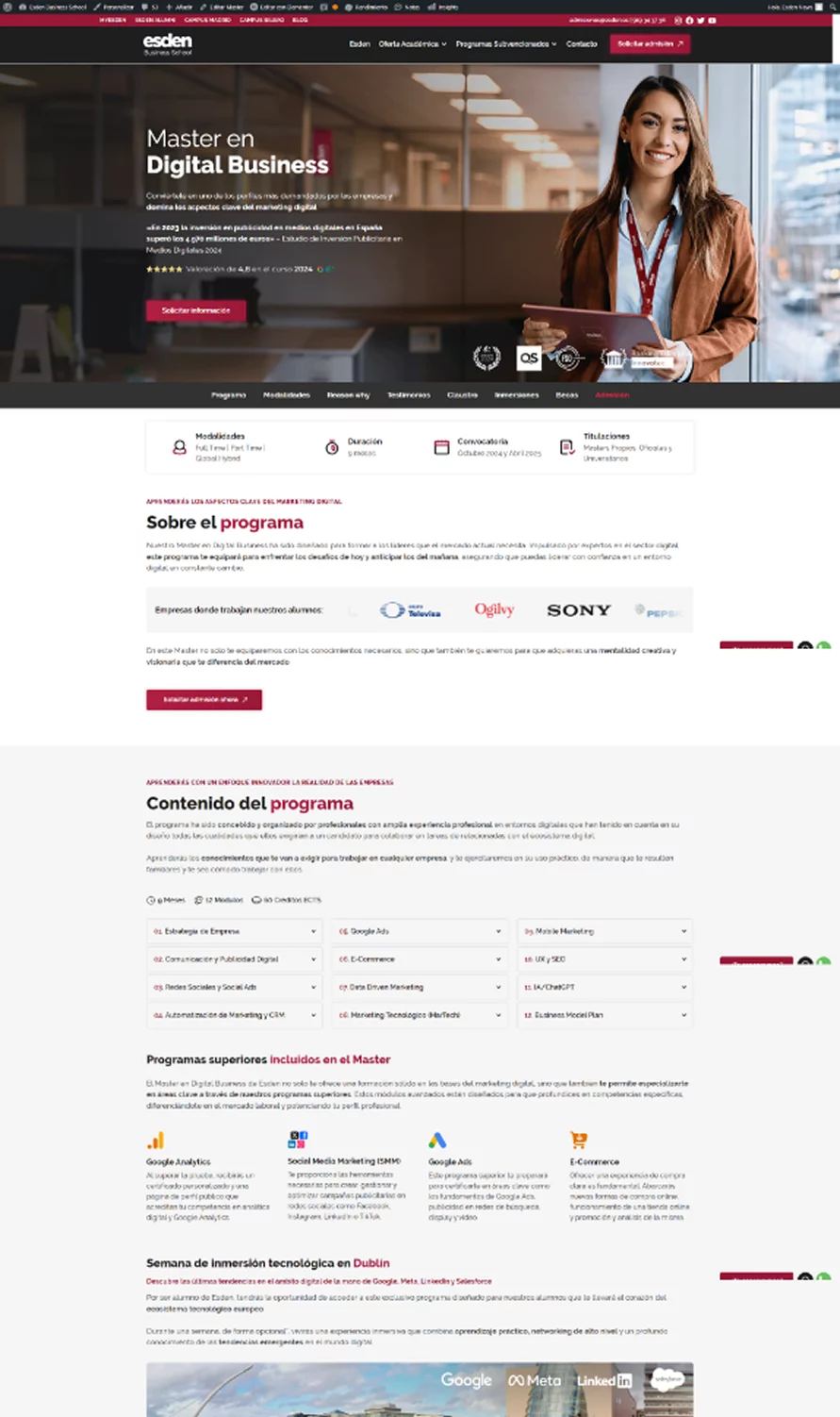 Diseño web para Esden Business School realizado por Marc Loic
